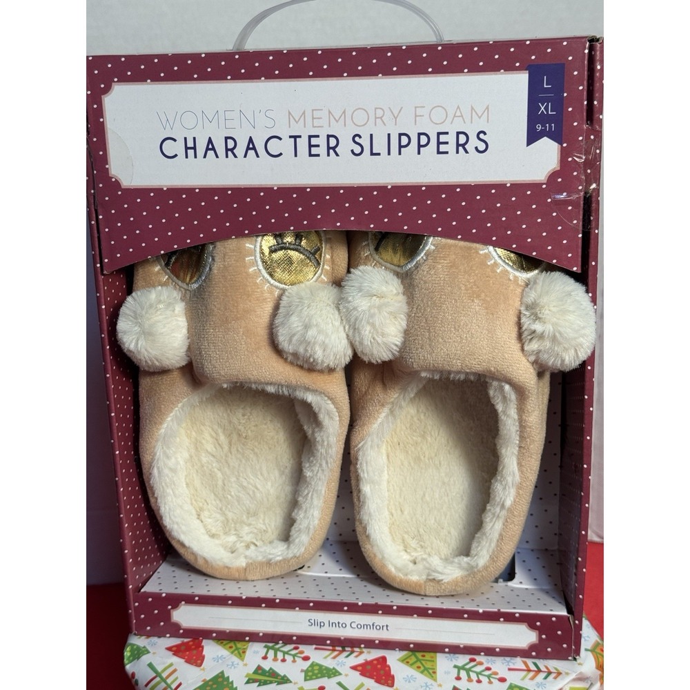 Womens Plush Memory foam Christmas Anti Slip Slippers L/Xl 9-11 NEW!!